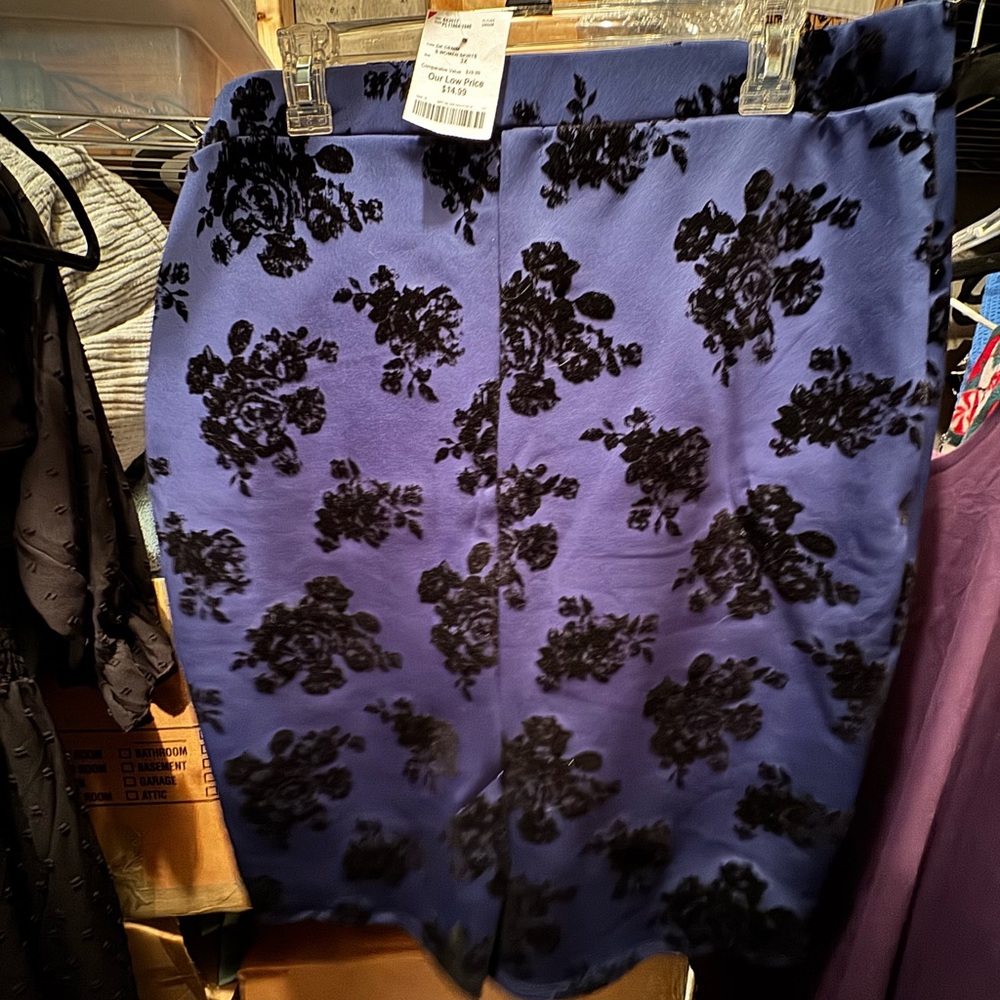 Floral Patterned Blue and Black Skirt